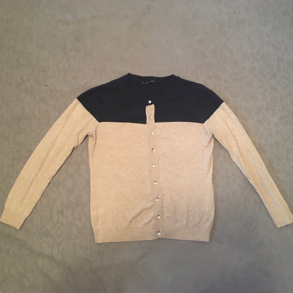 SOLD Navy blue & beige cardigan M/L
